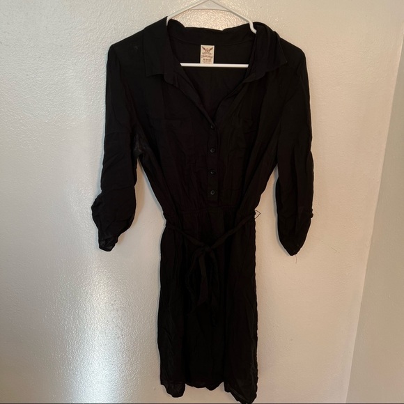 Faded Glory Half Button Shirt Dress Black - Picture 2 of 11